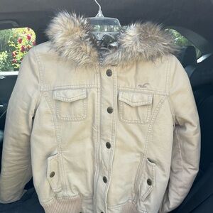 Hollister Kids Tan Jacket with Faux Fur Hood